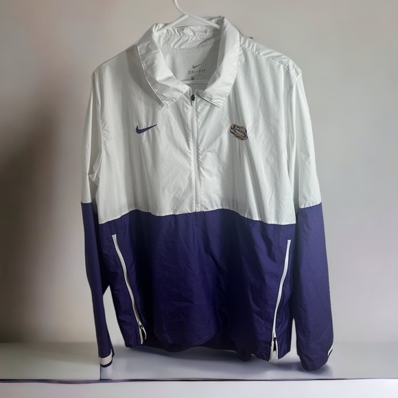LSU Nike Track Jacket Large Full Zip Dri Fit Purple White Men’s Louisiana State - Picture 1 of 8
